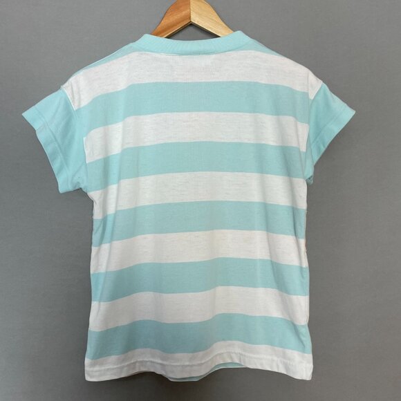 Vintage 80s Shirt Striped FLAWS Pastel Short Sleeves Button Collar Women Retro - Picture 2 of 12